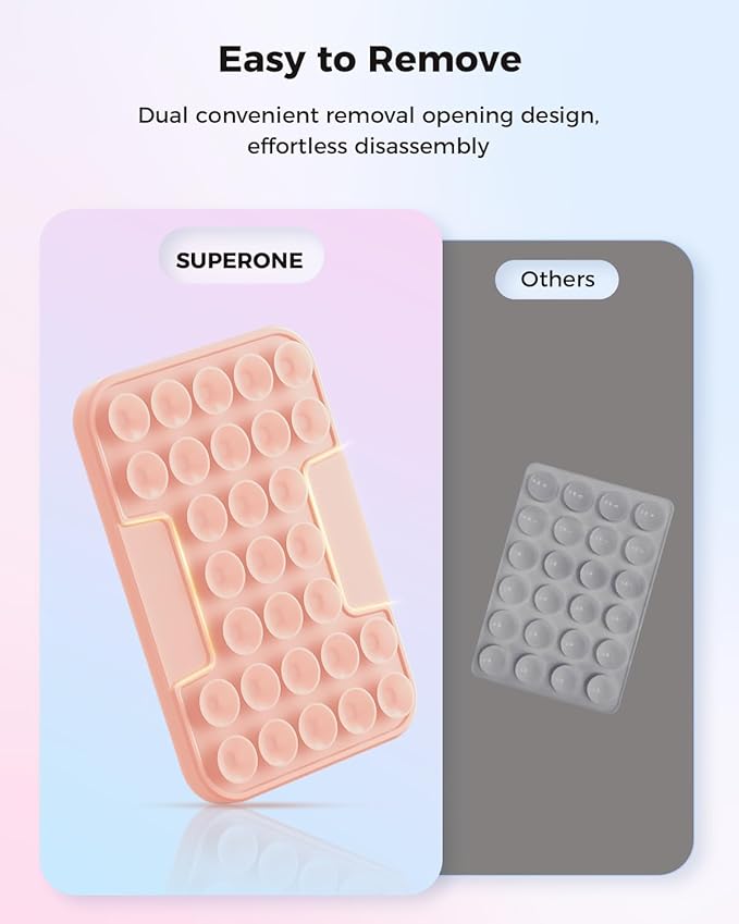 SUPERONE Magnetic Suction Phone Mount for MagSafe Case, Silicone Octo Cup Buddy Sticky Phone Grip Holder for iPhone 16/15/14/13/12 Series, Removable Hands-Free Selfie/Video for TikTok & Instagram-Pink