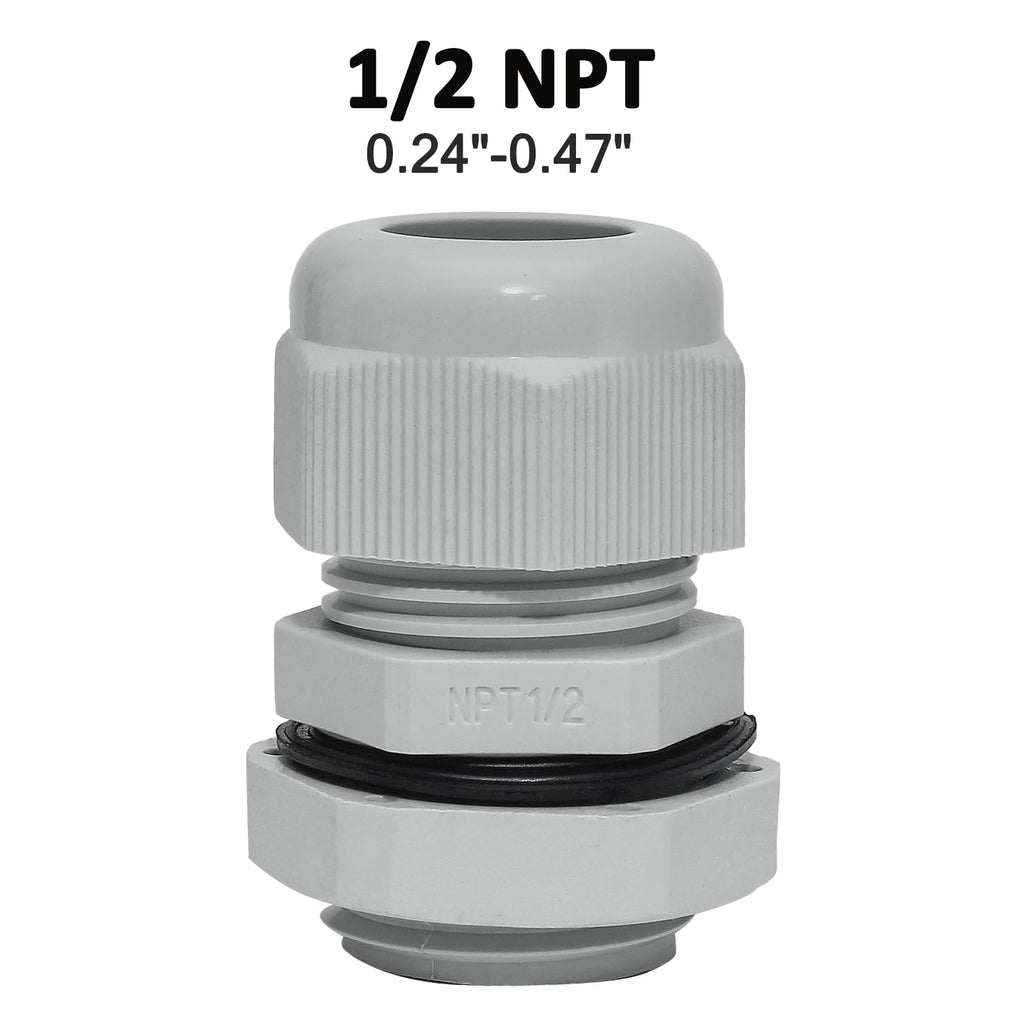 Bonsicoky 1/2" NPT Nylon Cable Glands, Grey, 10 Pcs