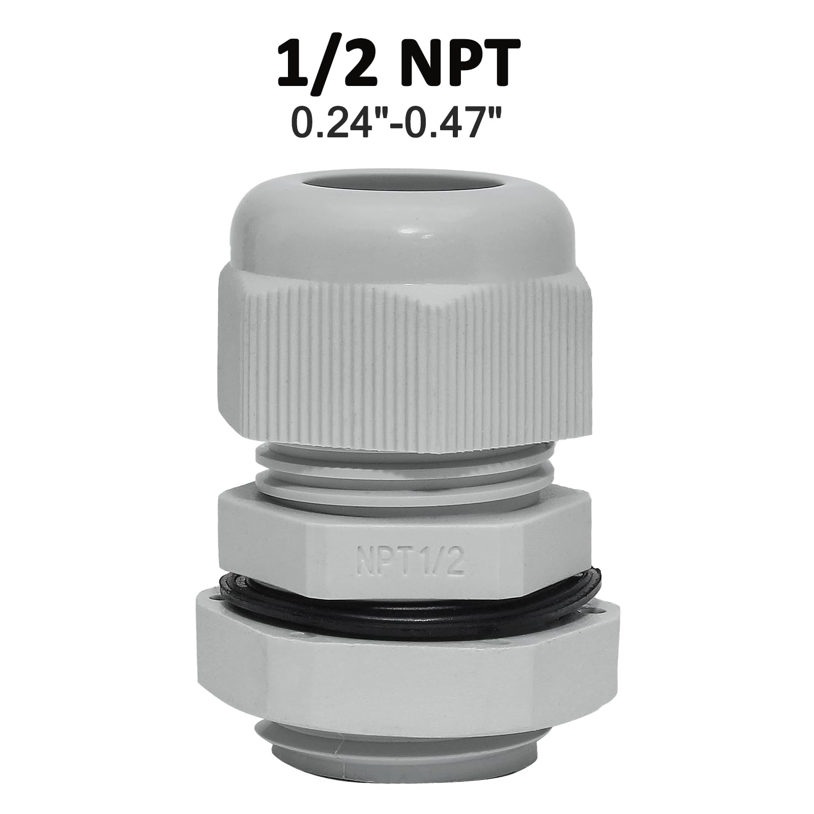 Bonsicoky 1/2" NPT Nylon Cable Glands, Grey, 10 Pcs