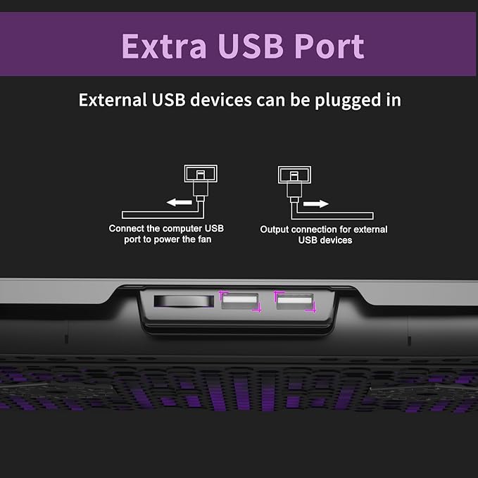 AICHESON Laptop Cooling Pad for 15.6 to 17.3 Inches PC Notebooks, 5 Fans Computer Cooler Stands with Purple Lights Desk Chiller Mat, S035