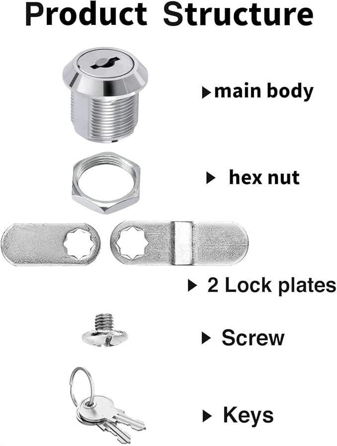 Cabinet Cam Locks Keyed Alike, 5/8'' Fits on 3/8'' Max Door Thickness, Secure File Drawer Mailbox RV Storage Replacement Set, Zinc Alloy (5/8 Inch 6Pcs)