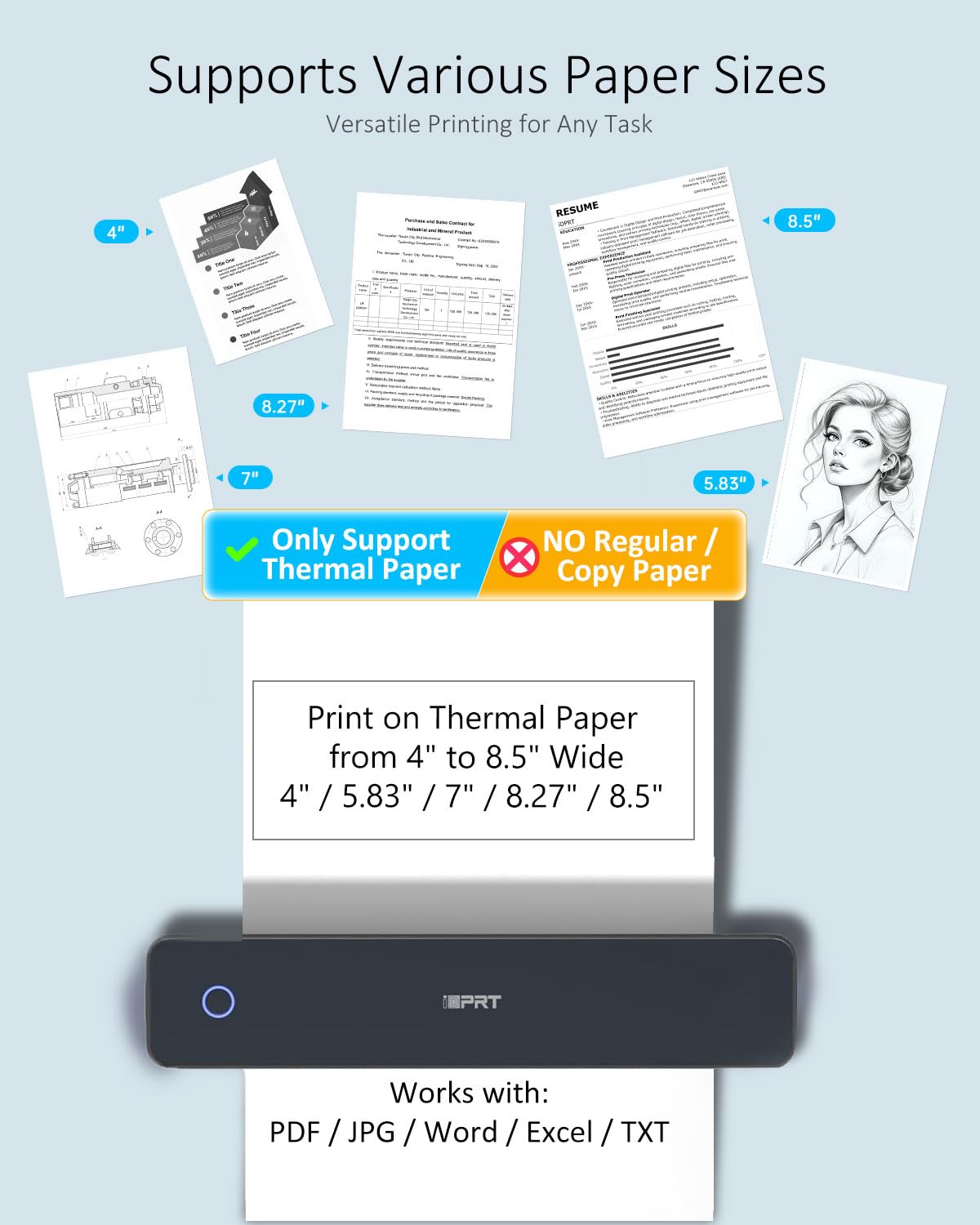 Inkless Portable Printer for Travel, Wireless Thermal Printer Supports 8.5 x 11" US Letter, A4, MT610Pro 300DPI Small Bluetooth Printers Compatible with iOS Android Laptop for Home Office Car, Black