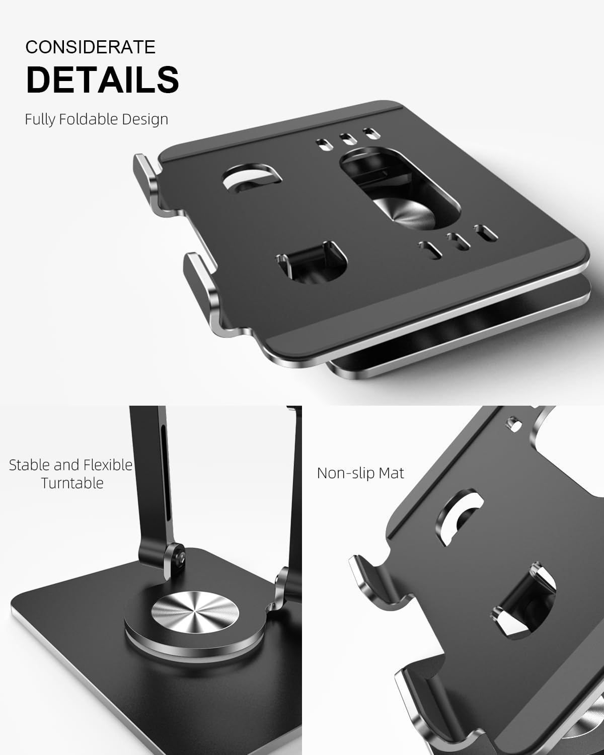 Orlian Tablet Stand Holder with Thickened 360°Rotating Base Dual Rod Adjustable 5.8-12.9”Aluminum Stand