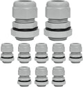 10 Pcs 1/2" NPT Nylon Cable Glands, IP68 Waterproof Adjustable Cord Grip Cable Connector Strain Relief Wire Protectors for 6-12mm Cable Diameter, Grey