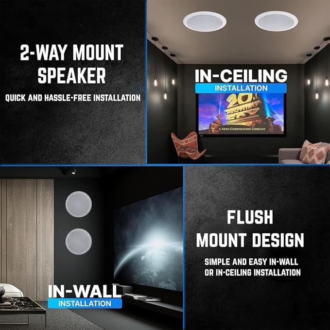 Vaiyer Home Audio System Kit, 6-Channel 6000 Watts Bluetooth Amplifier with 6.5" 10 Qty of 200 W Each in-Wall in-Ceiling Speakers & 16 AWG 500 ft. Speaker Wire - Perfect for Home, Office, Restaurants