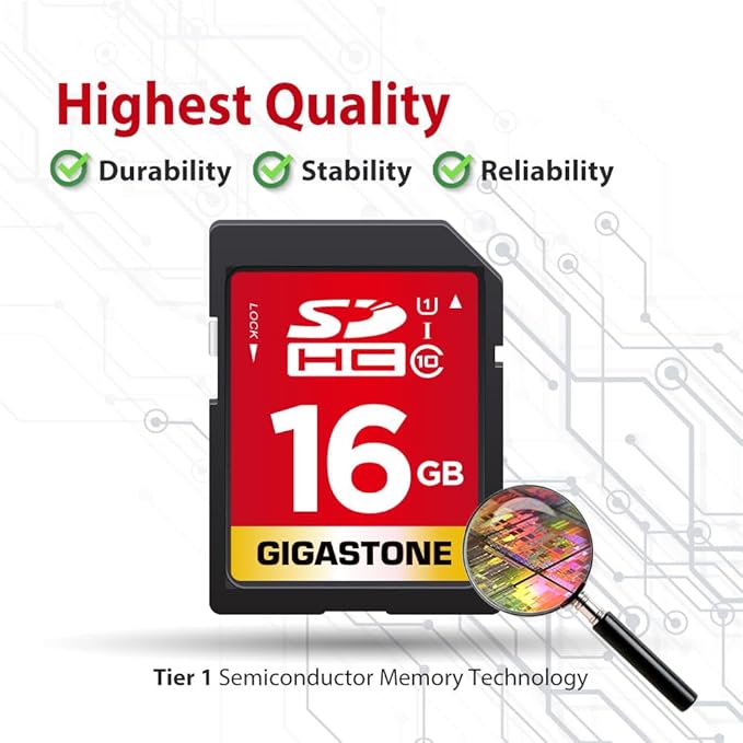GIGASTONE 16GB SD Card UHS-I U1 Class 10 SDHC Memory Card High-Speed Full HD Video Canon Kodak Olympus Digital Camera