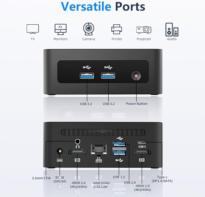 Mini Desktop Computer, Intel Core i5-12450H (Up to 4.40GHz), 16GB DDR4 RAM, 512GB M.2 SSD, Mini PC Supports Triple 4K Display, USB 3.2, Wi-Fi 6, BT 5.2, RJ45 2.5G