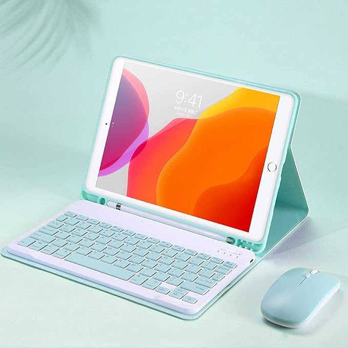 AnMengXinLing Keyboard Case for iPad mini 5 with Mouse, Detachable Wireless Bluetooth Keyboard Pencil Holder Slim Leather Smart Cover for iPad mini 5th Gen 2019, Sky Blue