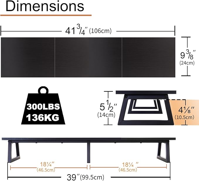 TEAMIX 42 inch Large Dual Monitor Riser, Desk Organizer Stand for TV Laptop