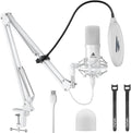 MAONO USB Microphone, 192kHz/24bit Plug & Play PC Computer Podcast Condenser Cardioid Metal Mic Kit with Professional Sound Chipset for Recording, Gaming, Singing, YouTube, AU-A04 White