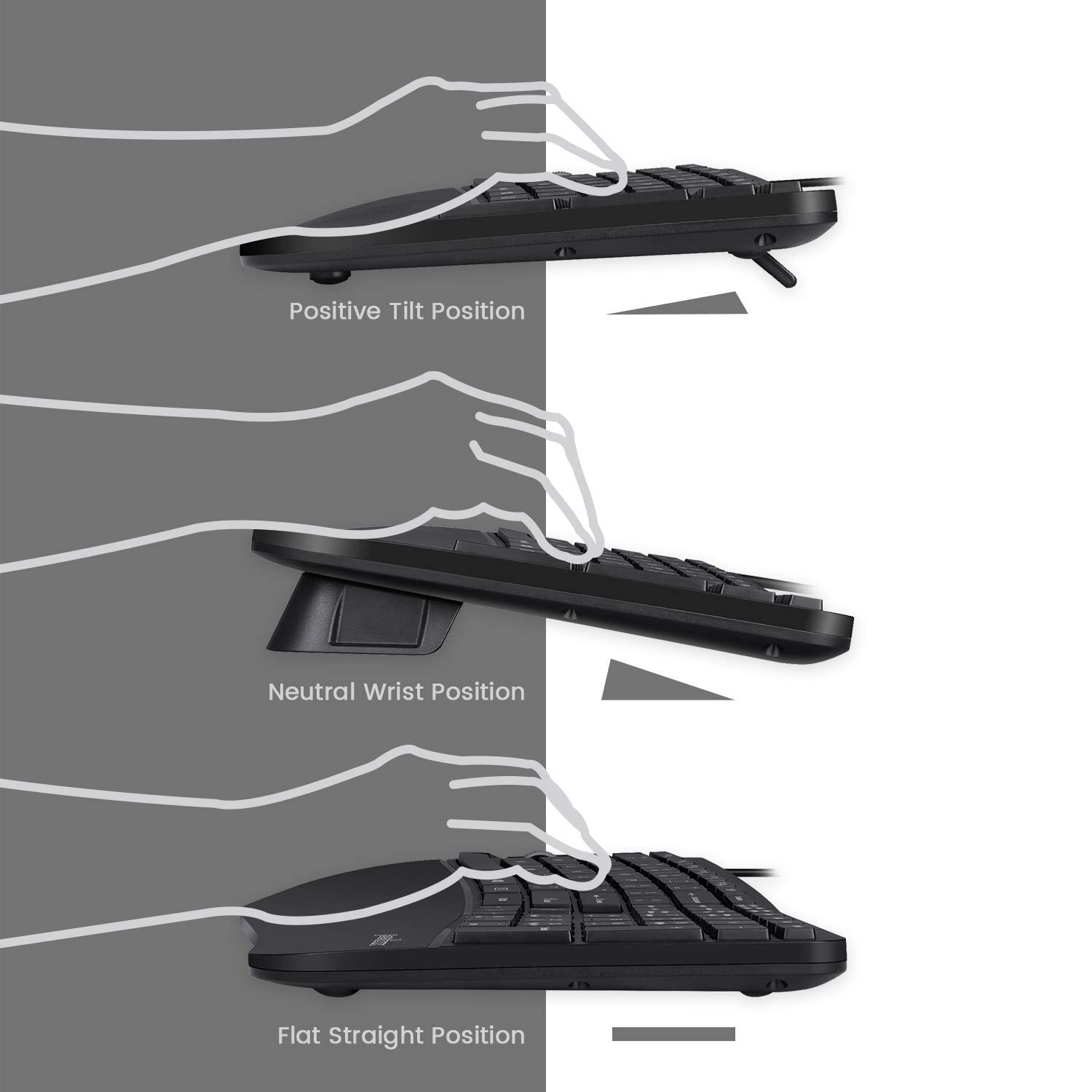 Perixx Periduo-505, Wired USB Ergonomic Split Keyboard and Vertical Mouse Combo with Adjustable Palm Rest and Short Tactical Membrane Keys, US English Layout