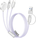 Temdan for Travel Vacation Essentials,3 in 2 USB C Cable for Apple Watch Charger/iPhone 16 Charger/Lightning,Multi Charging Cable Cord,Camping Essentials,Designed for iWatch &iPhone 16-12-5FT Purple