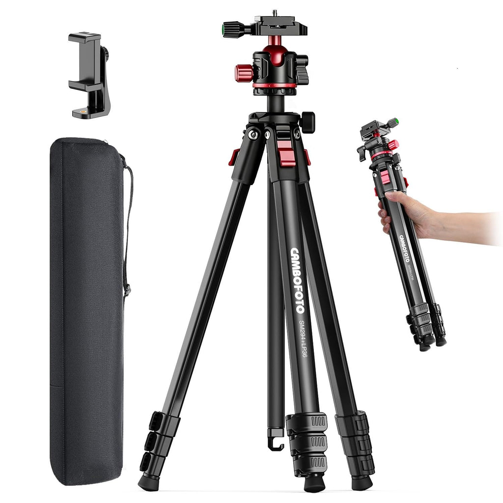 CAMBOFOTO 68" Travel Tripod for Camera Phone Camcorder, Ball Head, Aluminum