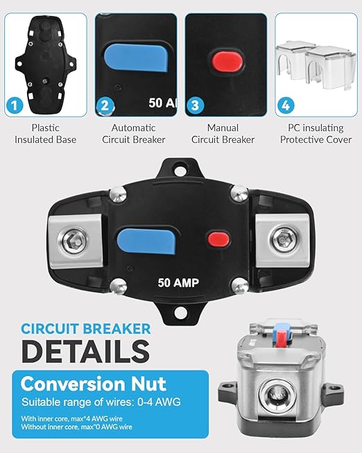 80 Amp Circuit Breaker 12-48 Volt DC 80A Self Recovery Resettable High Amp Circuit Breaker with Manual Reset Button for Automotive RV Marine Boat Car Audio and Amps Protection