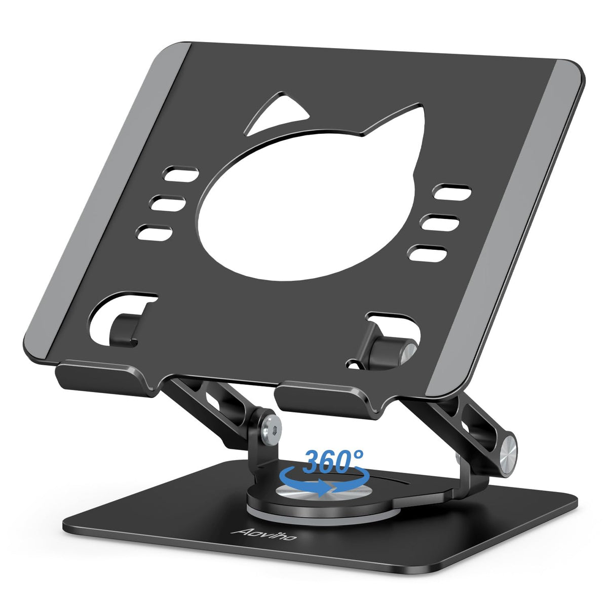 Aoviho Tablet Stand 360° Rotating Aluminum Holder, Adjustable, Portable and Foldable Monitors Stand for iPads, Compatible with 4-12.9" Tablets, Silver