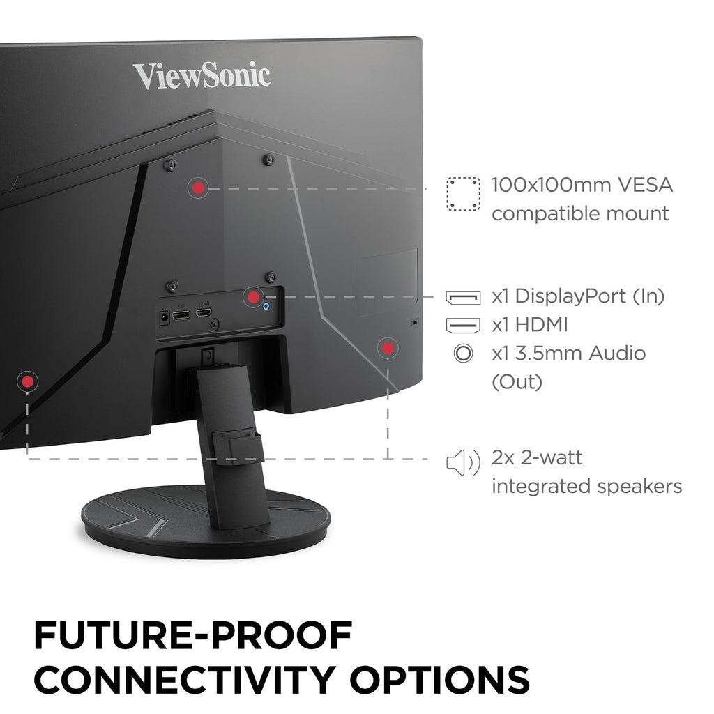 ViewSonic VA2416C 24 Inch 1080p Curved Monitor, Frameless Design with Variable Refresh Rate for Home Entertainment, HDMI, and DisplayPort Inputs