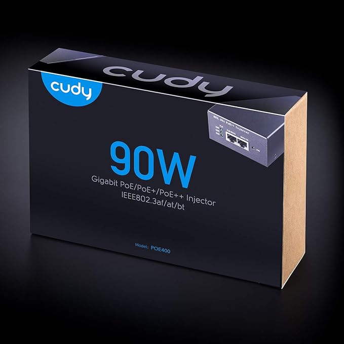 Cudy POE400 90W Gigabit Ultra PoE++ Injector Adapter, IEEE 802.3 bt /802.3at/802.3af Compliant, Up to 90W Ultra Power Supply, 10/100/1000Mbps Shielded RJ-45, Plug & Play, Metal housing