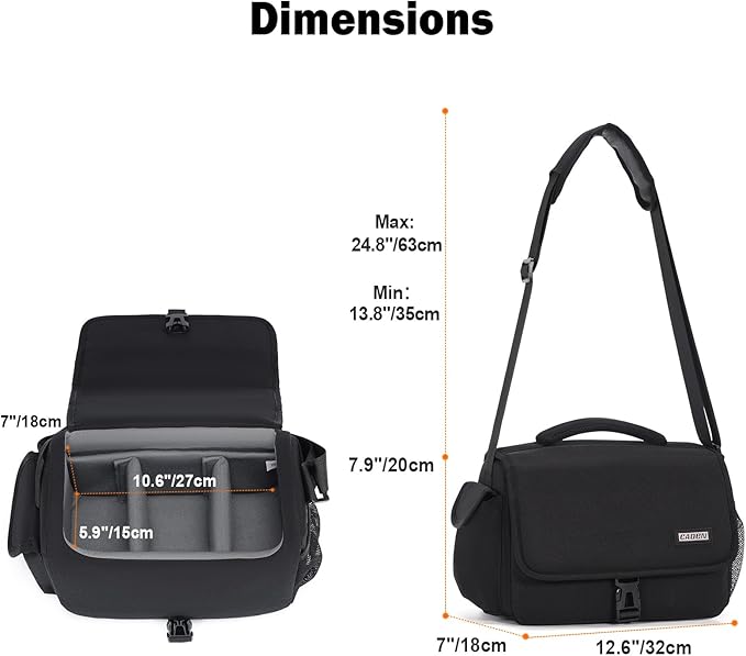 CADeN Camera Bag Case Shoulder Crossbody Bag Compatible for Nikon, Canon, Sony, DSLR SLR Mirrorless Cameras and Lenses (1.0 Black, Large)