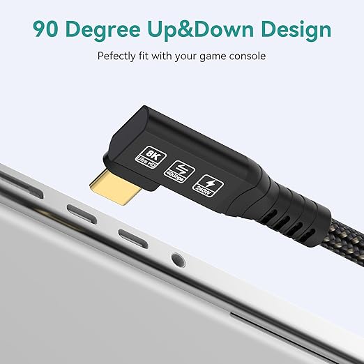 USB4 Cable, with Thunderbolt 4, 240W Charging, 40 Gbps Data Cable, 8K @ 60Hz HDR, USB C to USB C Cable, 90Degree for Hub, Dock MacBook, M2, M3, Mac SSD (90Degree USB4 40G 240W 0.5M)