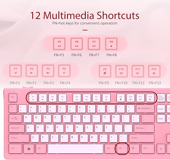 Computer Keyboard Wired, Plug Play USB Keyboard, Low Profile Chiclet Keys, Large Number Pad, Caps Indicators, Foldable Stands, Spill-Resistant, Anti-Wear Letters for PC Laptop (Rose Pink, 1-Pack)