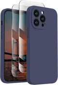 FireNova Designed for iPhone 13 Pro Max Case, Silicone [Camera Protection] Phone Case with [2 Screen Protectors], Soft Anti-Scratch Microfiber Lining Inside, 6.7 inch, Navy Blue