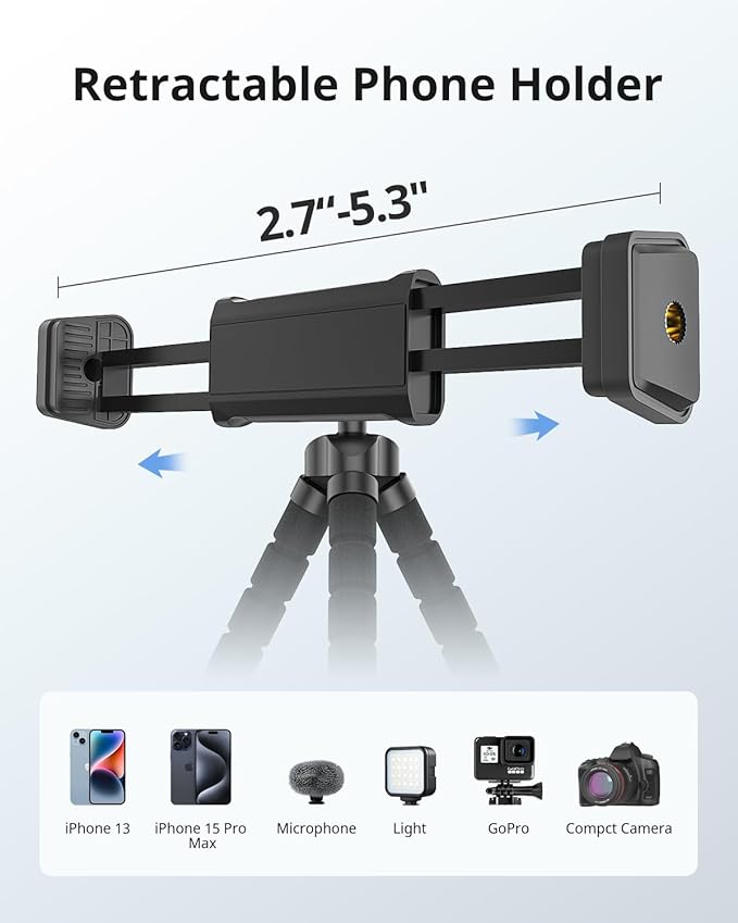 UBeesize Flexible Mini Phone Tripod, Portable and Adjustable Camera Stand Holder with Wireless Remote and Universal Clip, Compatible with Cellphones, Sports Cameras