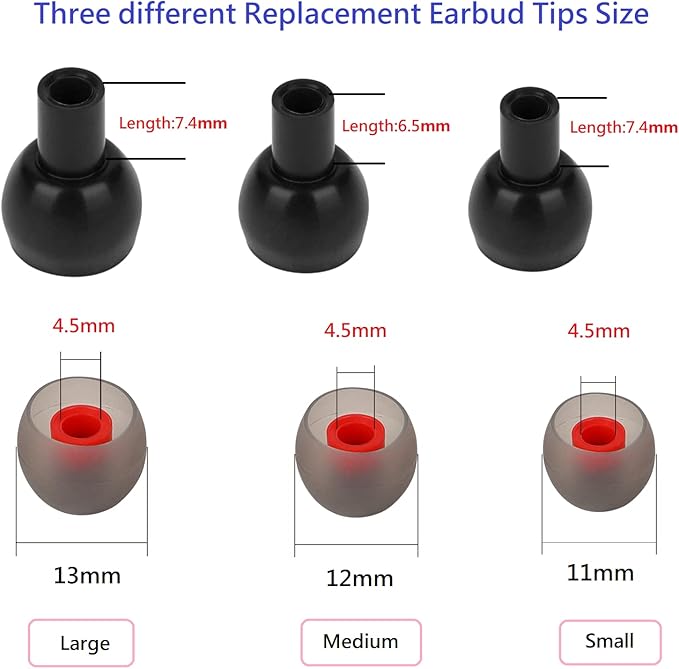 Earbud Tips Soft and Comfortable Silicone Ear Bud Replacement Pieces Fit Most in-Ear Headphones，Inner Hole 3.8mm -5.5mm，18 Pairs Black and Red S/M/L Replacement Earbud Tips