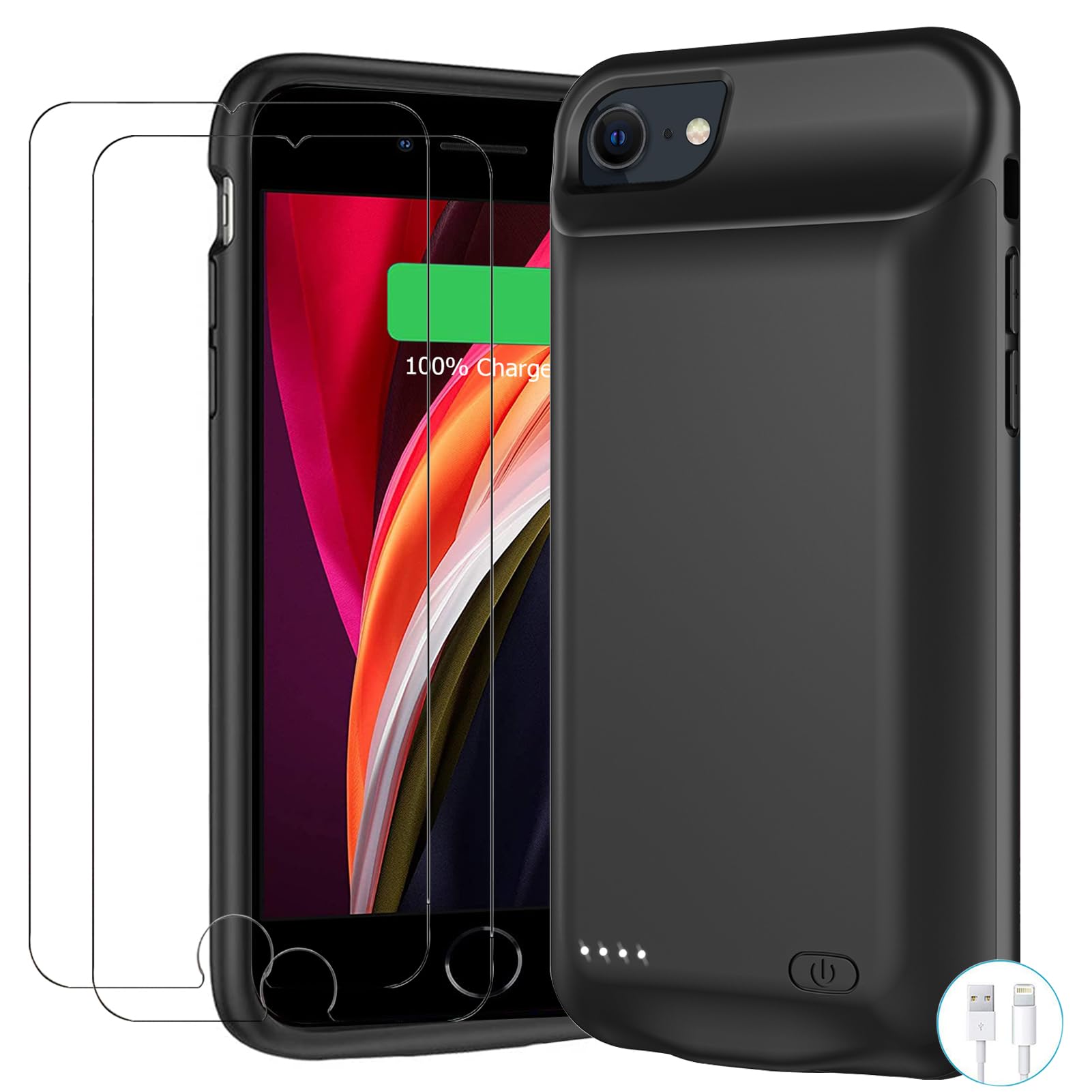 Battery Case for iPhone 8/7/6s/6/SE 3/SE 2, Upgraded 10000mAh Portable Battery Pack Charger Case Support Carplay Compatible with iPhone SE 3/SE 2/8/7/6s/6 (4.7 inch) External Charging Case (Black)
