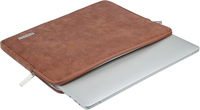 RAINYEAR 11 Inch Laptop Sleeve PU Suede Leather Case Protective Padded Cover Water Resistant Carrying Bag Compatible with 11.6 MacBook Air Surface Pro for 11" Notebook Tablet Chromebook(Brown)
