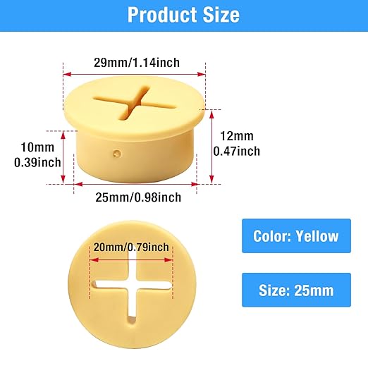 Desk Grommet, 1 in 25 mm Silicone Rubber Grommets, Yellow Desk Hole Cover for Cables, Flexible Wall Cord Pass Through Grommet for Office Table Computer Home Furniture Wire Organizer-15 Pcs