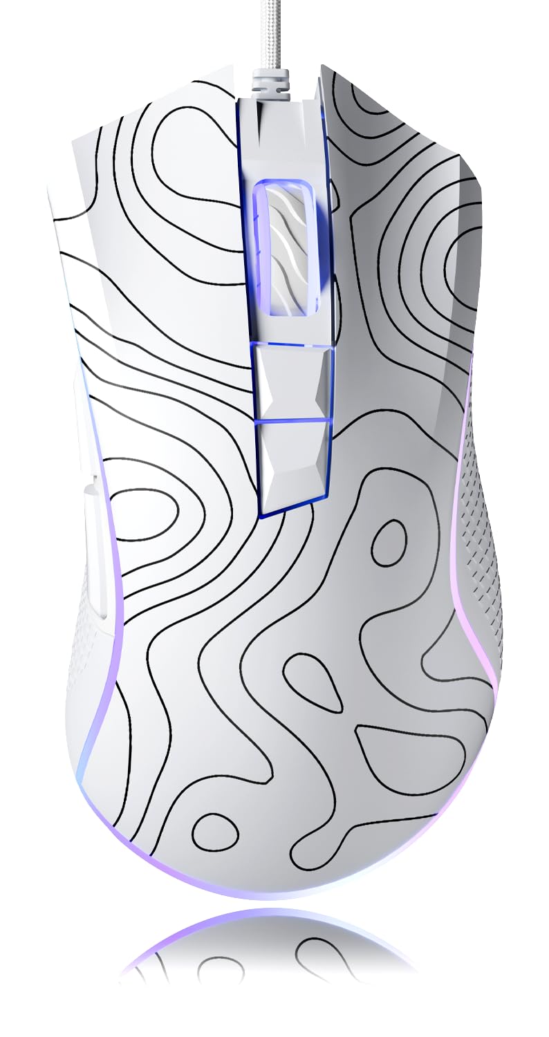 XVX G705 Wired Gaming Mouse, 12000 DPI RGB Gaming Mouse with 12 Backlit Modes & 7 Macro Buttons, PC Gaming Mice Support DIY Keybinding, Mouse Gamer Computer Mouse for Laptop PC Mac Windows,Topographic