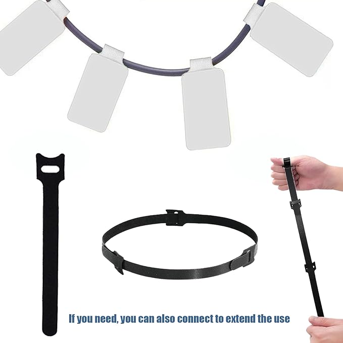 100 Pack Reusable Hook & Loop Cable Ties & Labels Kit - 50 Durable Cord/Wire Tags + 50 Self-Gripping Straps for Electronics Organizing, Home Office Cord Management (White & Black)