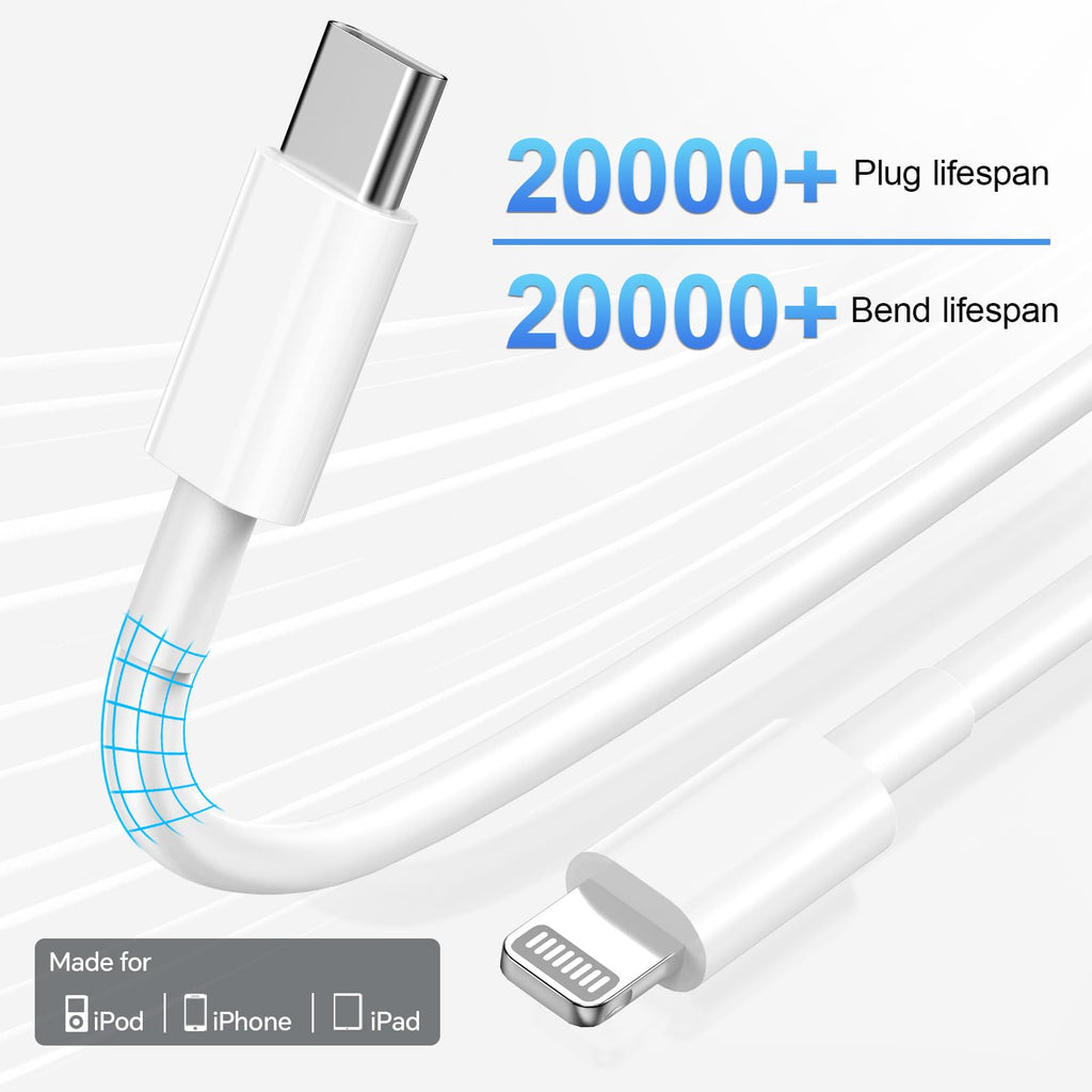 for iPhone 14 13 12 11 Fast Charger, [MFi Certified] 3 Pack 20W USB C Charger Block with 3FT&6FT&10FT USB C to ightning Fast Charging Cable Compatible with iPhone 14/13/12/11/Pro/Pro Max/Xs/Xr/X