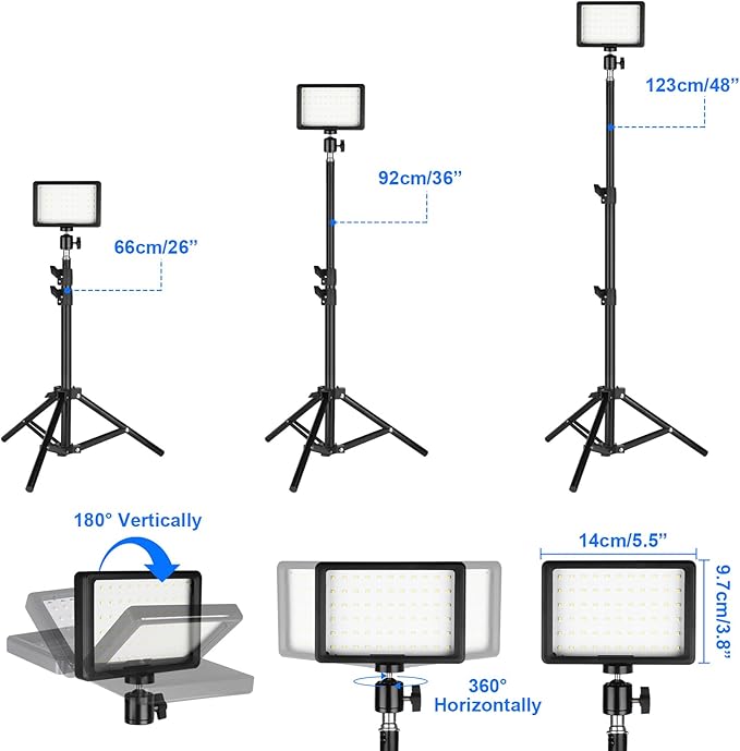 LED Photo Video Light 2-Pack, Ci-Fotto Dimmable 5600K USB LED Continuous Light Photography Light with Tripods and Color Filters for Photo Studios, YouTube, TikTok, Video Recording, Game Streaming