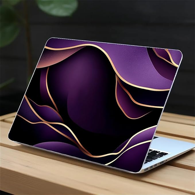 Compatible with MacBook Air 13.3 13.6 Inch Case 2022 2021 2020 2019 Plastic Hard Shell Case Cover,13.6 Air (A2681) M2 2022, Purple and Gold Color Line