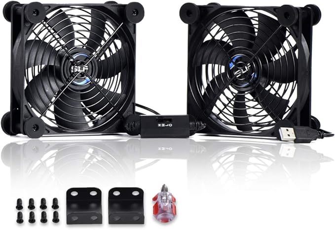 SCCCF Dual 120mm USB Cooling Fan with Speed Control - Quiet 5V Portable Fan for Electronics, TV, Router, DVR, PS5/Xbox/PC Cabinet, Computer & Gaming Console Cooling
