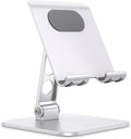 OMOTON Upgraded Adjustable Tablet Stand Holder, Heavy Duty Foldable Portable Monitor Stand, Travel Essentials for iPad Pro/Air/Mini, Surface Pro, Portable Monitor 4.7''-15.6', Silver