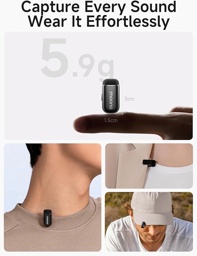 MAONO Wave T1 Mini Wireless Lavalier Microphone for iPhone iPad with MFi Certified Lightning Plug, Noise Cancellation, AI Voice Filter, 30H Used with Charging Case for Video Recording Vlog TikTok