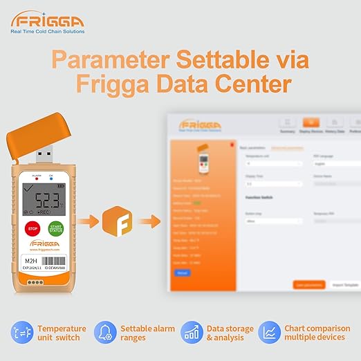 Frigga M2H 10 Pack Reusable Temperature Humidity Data Logger USB Digital Refrigerator Thermometer Multi-Use Temperature Recorder High Accuracy 28800 Points PDF CSV Report