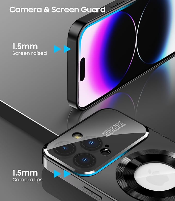 Magnetic for iPhone 14 Pro Max Case, Compatible with MagSafe, Built-in Camera Lens Protector, Logo View, Military Grade Drop Proof Phone Case Cover, Black