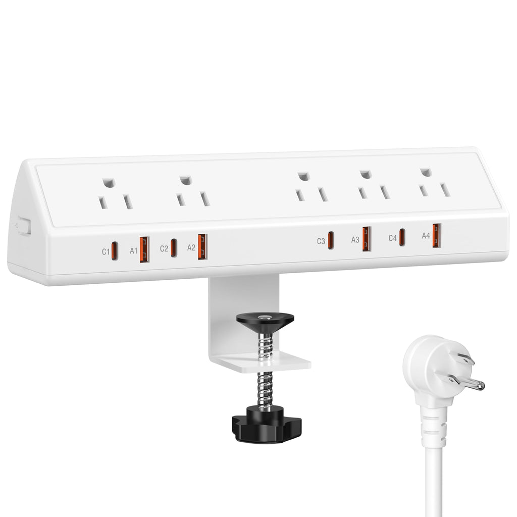 Jgstkcity Desk Clamp Power Strip USB C 65W,8 USB,10FT Cable,White