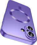 LEKEVO Magnetic for iPhone 16 Plus Case [Compatible with MagSafe][Built-in Camera Lens Protector] Slim Soft Silicone Bumper Shockproof Metallic Luster Phone Case (Purple)
