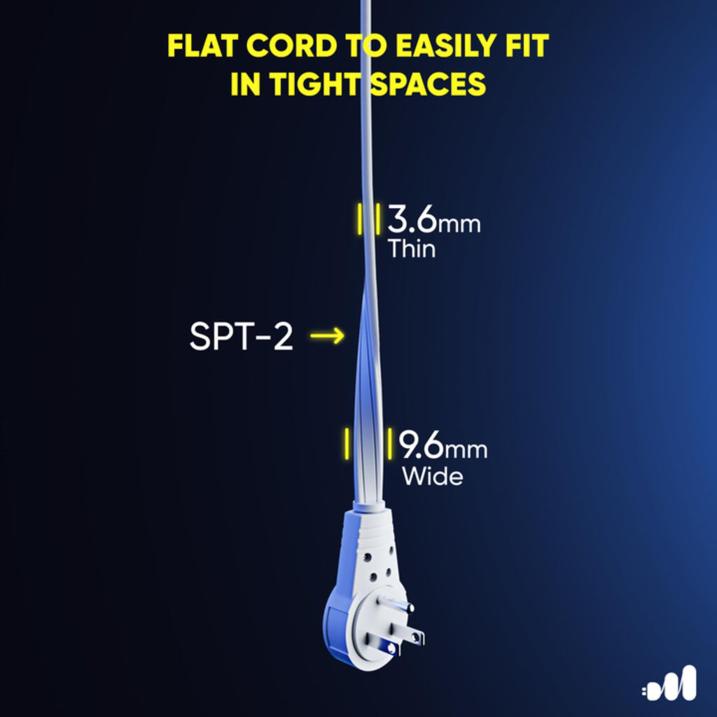 Maximm Cable 2 Ft 360° Rotating Flat Plug Extension Cord, 16/3 AWG Multi 3 Outlet 3-Prong Grounded Wire- White - UL Certified
