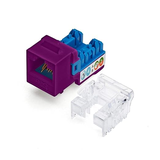 trueCABLE Cat5e Keystone Jack, Unshielded (UTP), 90 Degree Punch-Down, PoE++ (4PPoE) 100W, UL Listed, ETL Verified, ANSI/TIA Certified, Modular RJ45 Female, Purple, 24 Pack