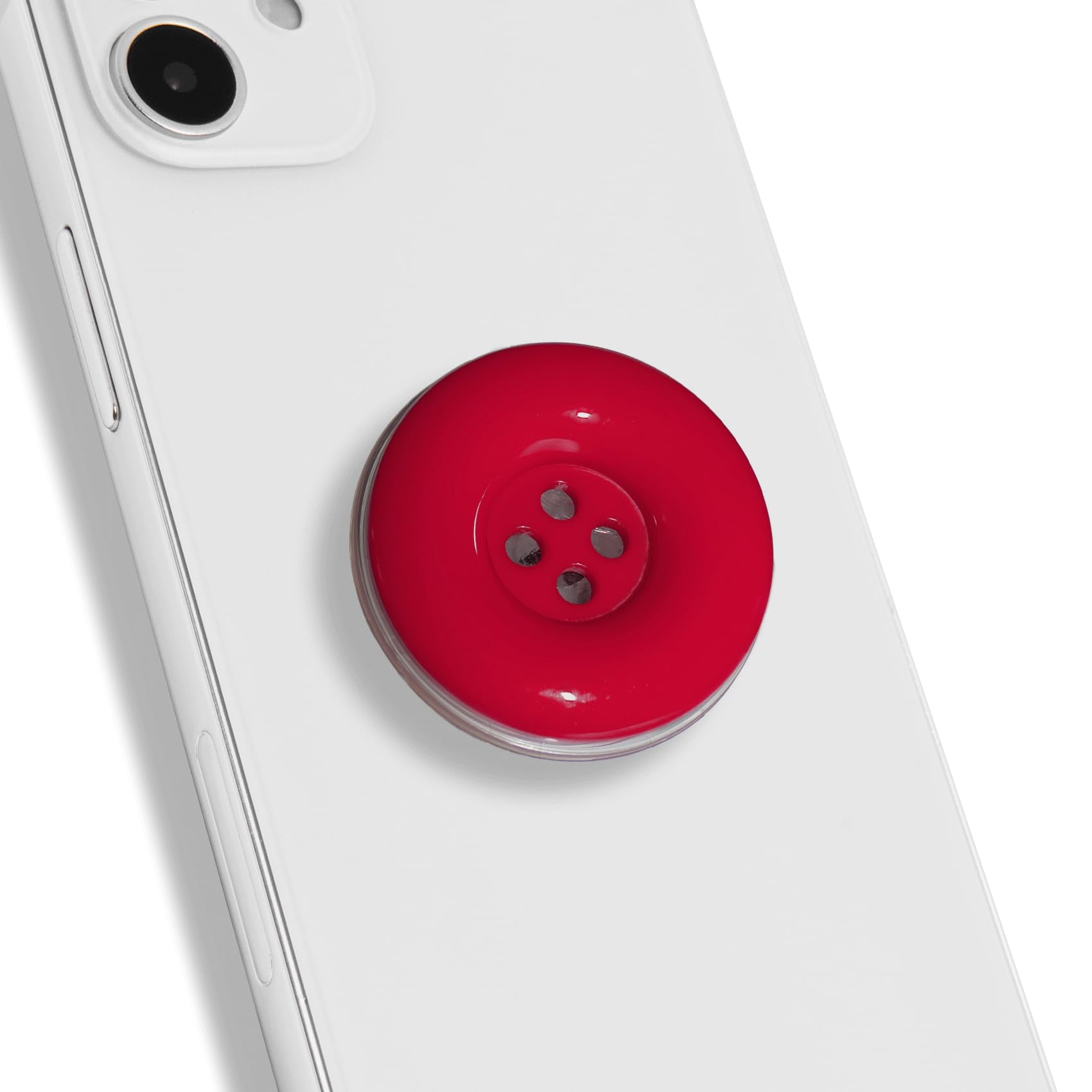 Solid Color Button Phone Grip – Minimalist Design, Durable and Lightweight, Grip and Stand for Smartphones (Red, Adhesive Type)