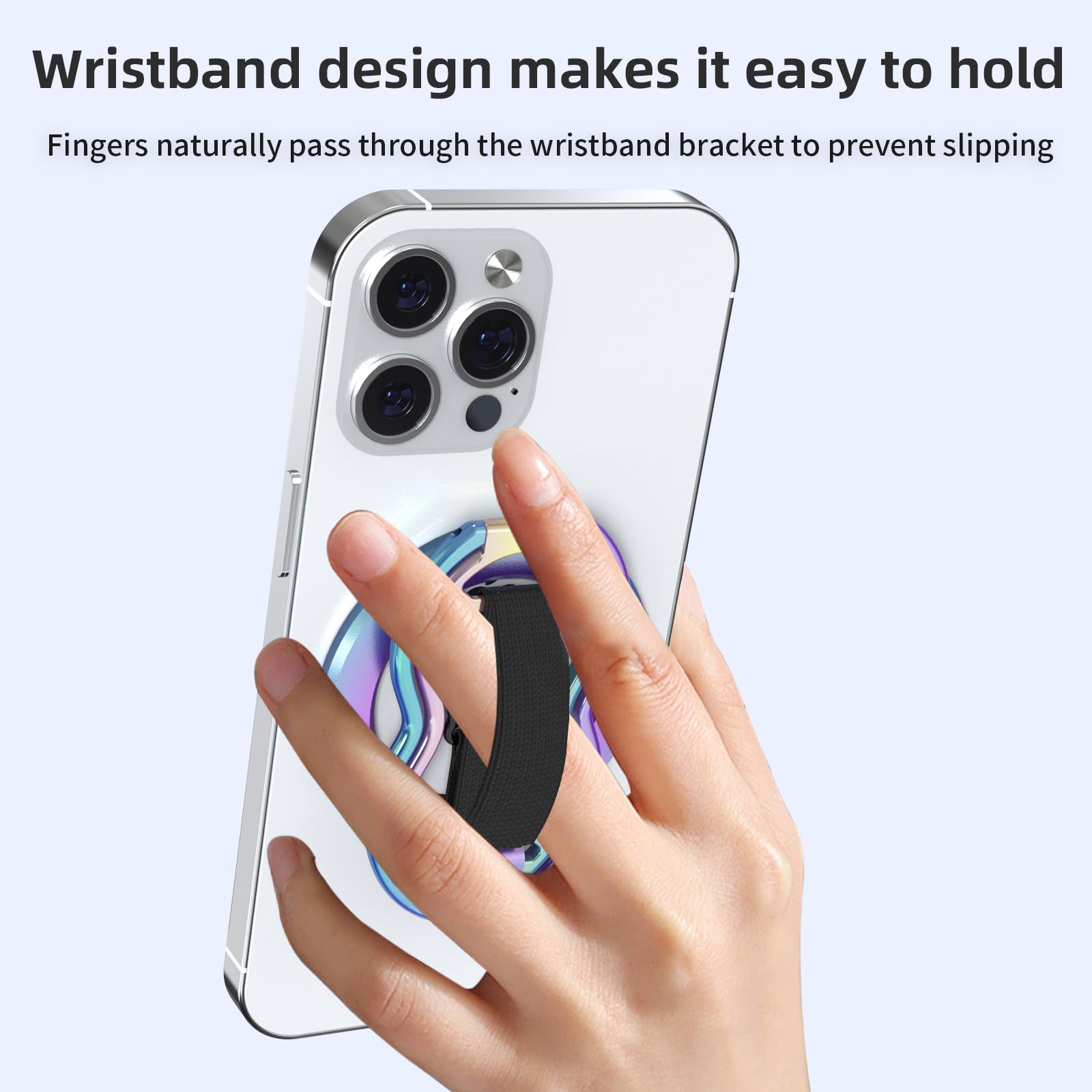 RESPECTED-BRO-Magnetic-Phone-Grip-Stand-with-Finger-Strap, 4-in-1 Magnetic Ring Holder, Kickstand and Elastic Strap for Phones, Universal Fit for iPhone 17/16/15/14/13/12, Android and Cases (Colorful)