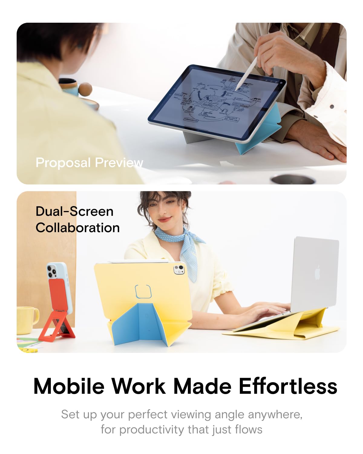 MOFT Dynamic Folio Case for iPad Pro 11- inch (M5 2025 / M4 2024), Slim Magnetic Stand Case with 20+ Viewing Angles, Auto Wake/Sleep, Ultra Thin, Panna Cotta x Faded Jeans