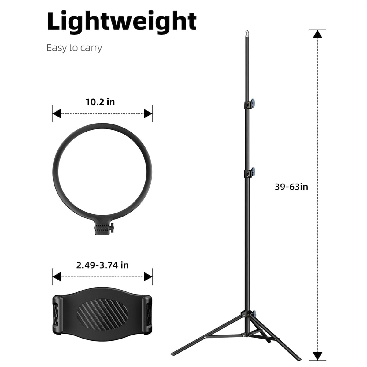 Weilisi 10.2" Ring Light with 69" Tripod Stand and Phone Holder Kit, Full-Screen Zoom Light for Video Recording, Makeup, Live Stream, Dimmable LED Selfie Ring Light Tripod for iPhone with Remote