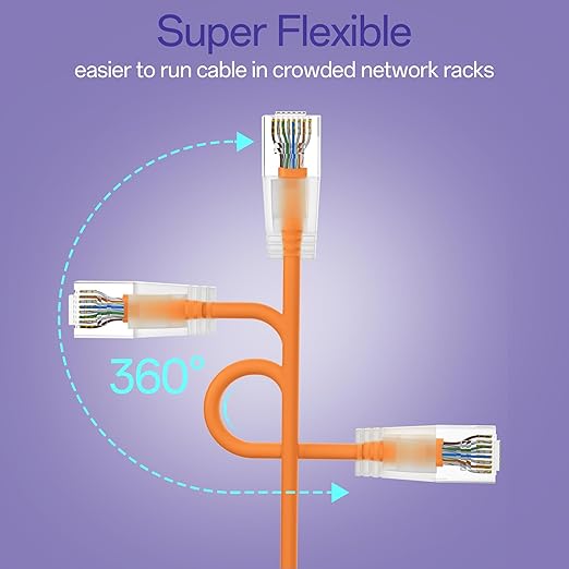 Cat6a Patch Cables 2ft (24 Pack) Slim, Cat6 Ethernet Patch Cable Pure Copper, Flexible Cat 6 Patch Cable 550MHZ 10G, Space-Saving Cat 6A Network Cables for Patch Panel, Orange