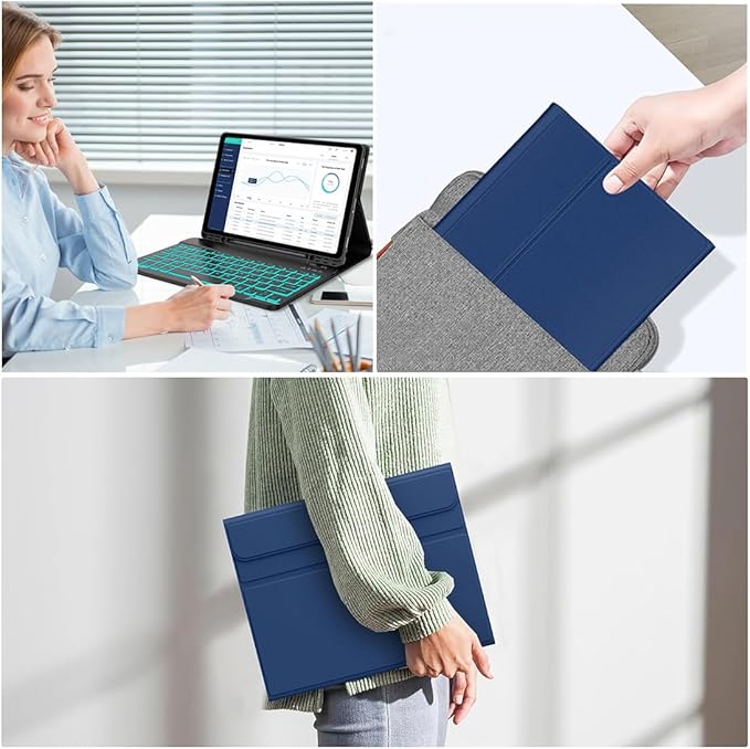 Keyboard Case for Samsung Galaxy Tab A9 Plus 5G 11 inch 2023 (SM-X210/X216/X218), 7 Color Backlit Detachable Keyboard Bluetooth, Smart Folio Cover with S Pen Holder for Galaxy Tab A9+ 11"（Dark Blue